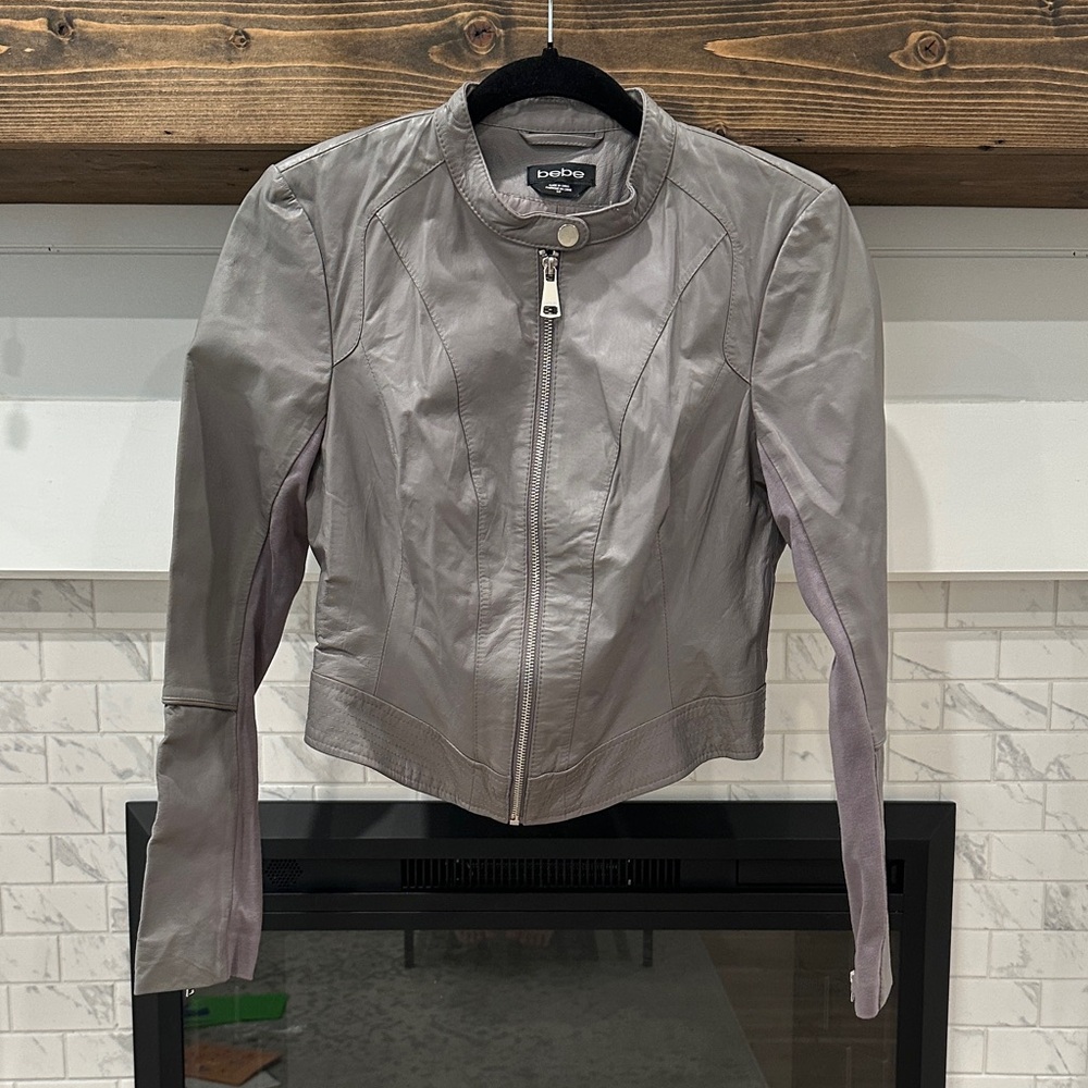 bebe Women's grey Leather Jacket